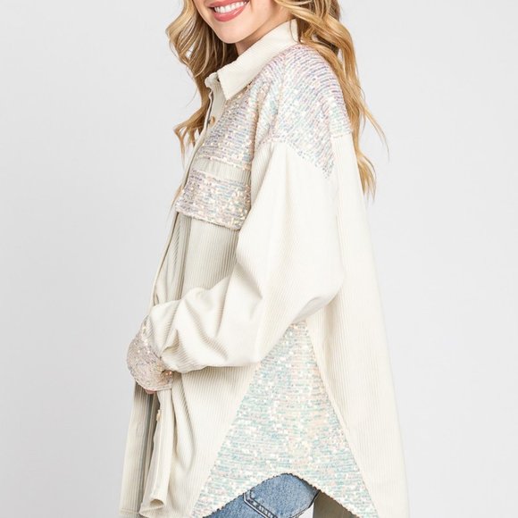 NEW SEWN and SEEN CORDUROY SEQUIN SHIRT SHACKET (2-colors) SM-LG HOLIDAY party - Picture 8 of 11